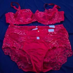 Cacique Red and Gold lace bra with matching panty